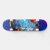 SlipperyJoe NYC Graffiti-Moon umringt wirbelnd Skateboard (Horizontal)