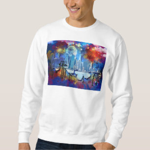 SlipperyJoe NYC Graffiti-Moon umringt wirbelnd Sweatshirt