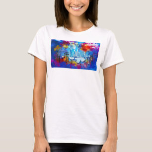 SlipperyJoe NYC Graffiti-Moon umringt wirbelnd T-Shirt