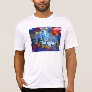 SlipperyJoe NYC Graffiti-Moon umringt wirbelnd T-Shirt