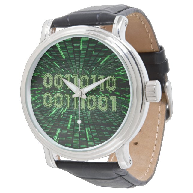 SlipperyJoe's 69 Binärkode, dynamischer grüner Com Armbanduhr (Schrägansicht)