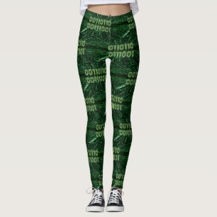 SlipperyJoe's 69 Binärkode, dynamischer grüner Com Leggings
