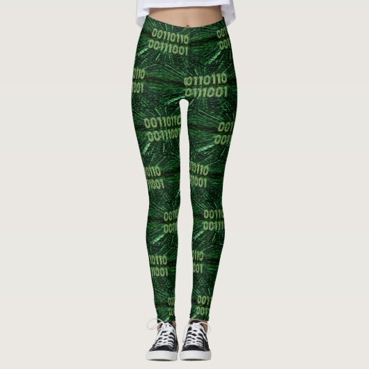SlipperyJoe's 69 Binärkode, dynamischer grüner Com Leggings (Vorderseite)