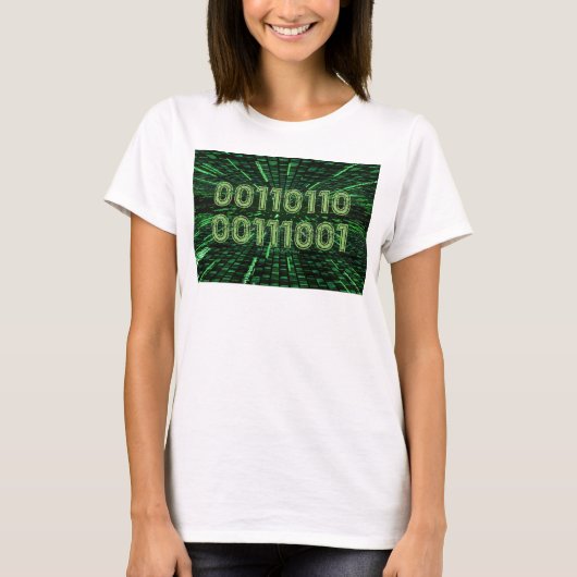 SlipperyJoe's 69 Binärkode, dynamischer grüner Com T-Shirt (Vorderseite)