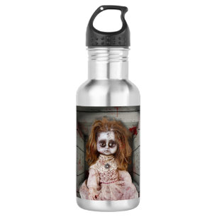 SlipperyJoe's antike gruselige Porzellanpuppe krie Edelstahlflasche