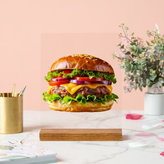 SlipperyJoe's appetitlicher Cheeseburger knusprig  Acrylschild (Hochzeit)