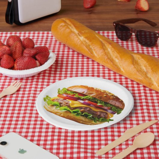 SlipperyJoe's appetitlicher Cheeseburger knusprig Pappteller (Picknick)