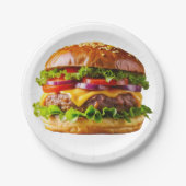 SlipperyJoe's appetitlicher Cheeseburger knusprig Pappteller (Vorderseite)