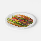 SlipperyJoe's appetitlicher Cheeseburger knusprig Pappteller (Schrägansicht)