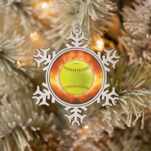 SlipperyJoe's artistic Softball on fire gay gifts Schneeflocken Zinn-Ornament