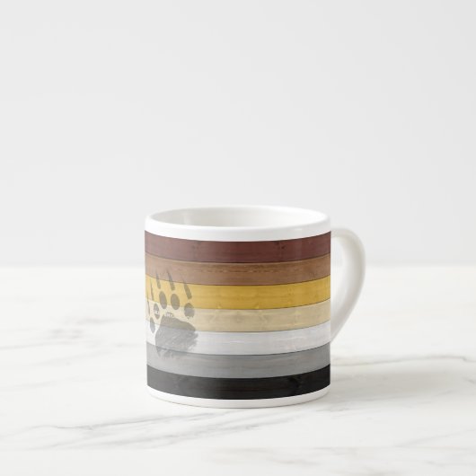 SlipperyJoe's Bärenpride-Fahne Holzbodenstruktur Espressotasse (Vorderseite Rechts)