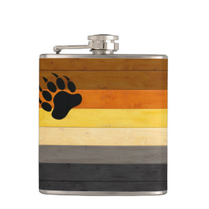 SlipperyJoe's Bärenpride-Fahne Holzbodenstruktur Flachmann