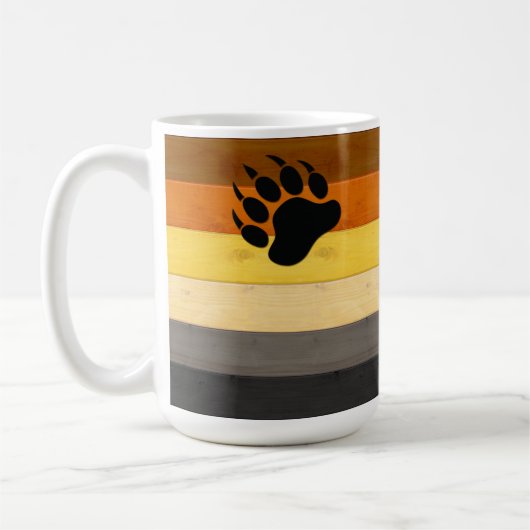 SlipperyJoe's Bärenpride-Fahne Holzbodenstruktur Kaffeetasse (Links)