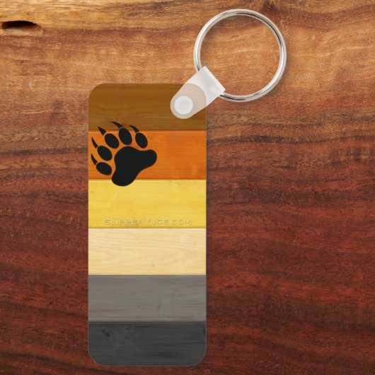 SlipperyJoe's Bärenpride-Fahne Holzbodenstruktur Schlüsselanhänger (Rückseite)