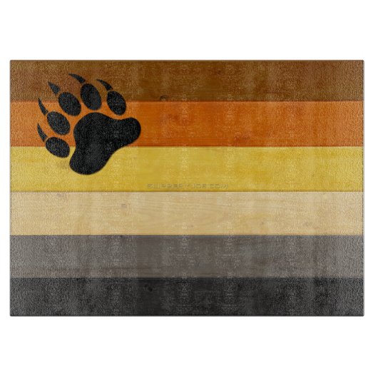 SlipperyJoe's Bärenpride-Fahne Holzbodenstruktur Schneidebrett (Vorderseite)