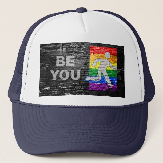 SlipperyJoe's Be You Backsteinwall Strichmännchen Truckerkappe (Vorderseite)