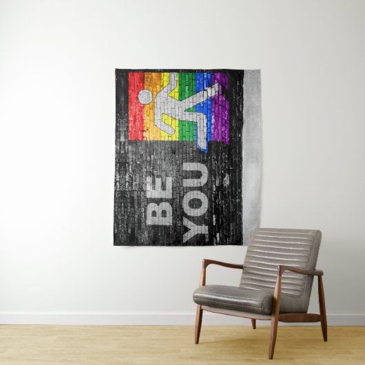 SlipperyJoe's Be You Backsteinwall Strichmännchen  Wandteppich (Beispiel)