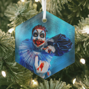 SlipperyJoe's bedrohlicher Clown Happy Halloween R Ornament Aus Glas