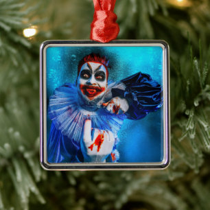 SlipperyJoe's bedrohlicher Clown Happy Halloween R Ornament Aus Metall