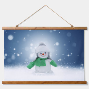 SlipperyJoe's bezaubernder Weihnachts-Schneemann-C Wandteppich Mit Holzrahmen