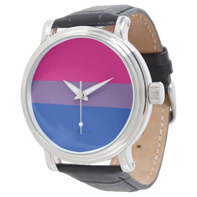 SlipperyJoe's Bisexual Pride Flag Lavendel-pink bl Armbanduhr (Schrägansicht)