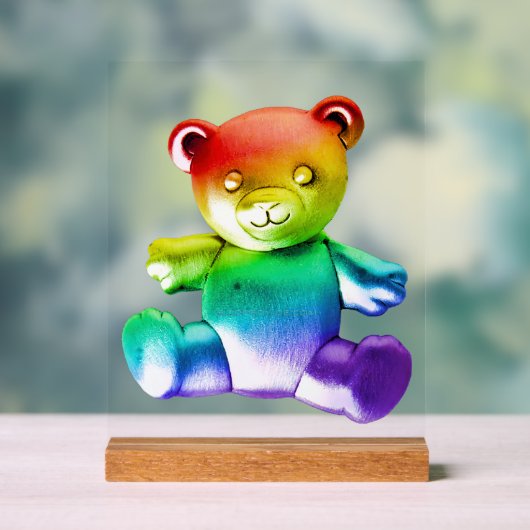 SlipperyJoe's brushed Metal Teddy Bär Regenbogensc Acrylschild (Neutral)