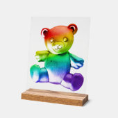 SlipperyJoe's brushed Metal Teddy Bär Regenbogensc Acrylschild (Winkel)
