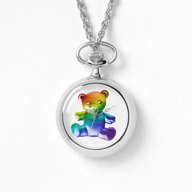 SlipperyJoe's brushed Metal Teddy Bär Regenbogensc Armbanduhr (Vorderseite)
