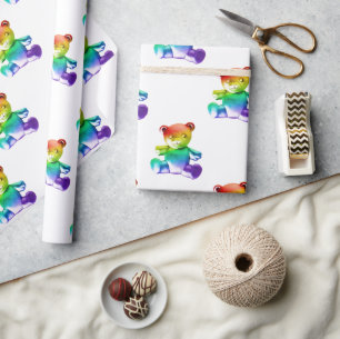 SlipperyJoe's brushed Metal Teddy Bär Regenbogensc Geschenkpapier