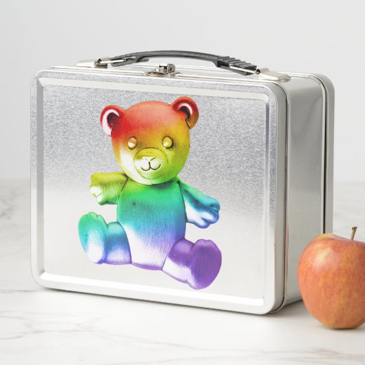 SlipperyJoe's brushed Metal Teddy Bär Regenbogensc Metall Brotdose (Beispiel)