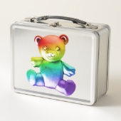 SlipperyJoe's brushed Metal Teddy Bär Regenbogensc Metall Brotdose (Vorderseite)