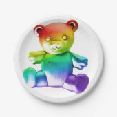 SlipperyJoe's brushed Metal Teddy Bär Regenbogensc Pappteller (Vorderseite)