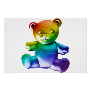 SlipperyJoe's brushed Metal Teddy Bär Regenbogensc Poster