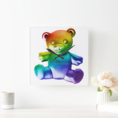 SlipperyJoe's brushed Metal Teddy Bär Regenbogensc Quadratische Wanduhr (Zuhause)