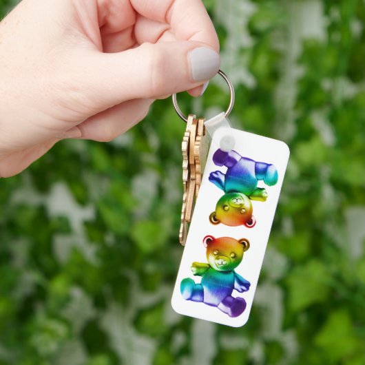 SlipperyJoe's brushed Metal Teddy Bär Regenbogensc Schlüsselanhänger (Hand)