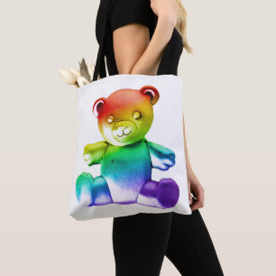 SlipperyJoe's brushed Metal Teddy Bär Regenbogensc Tasche