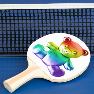 SlipperyJoe's brushed Metal Teddy Bär Regenbogensc Tischtennis Schläger