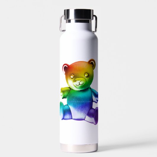SlipperyJoe's brushed Metal Teddy Bär Regenbogensc Trinkflasche (Vorne)