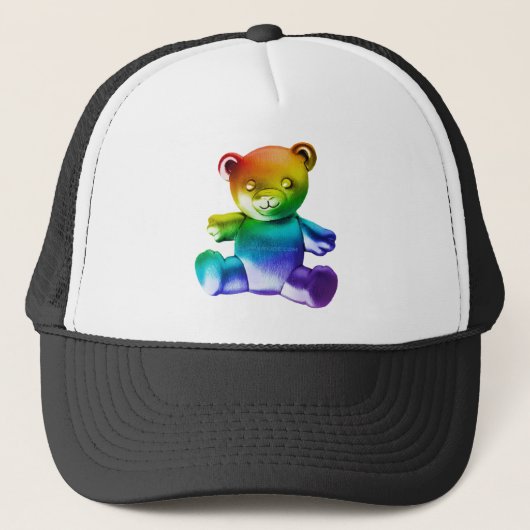 SlipperyJoe's brushed Metal Teddy Bär Regenbogensc Truckerkappe (Vorderseite)