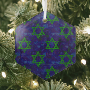 SlipperyJoe's Chanukka grüne Reihen Davidsterne c Ornament Aus Glas
