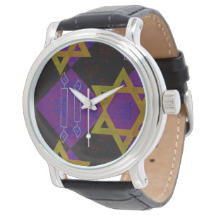 SlipperyJoe's Chanukka-Themenbild goldgelb  Armbanduhr