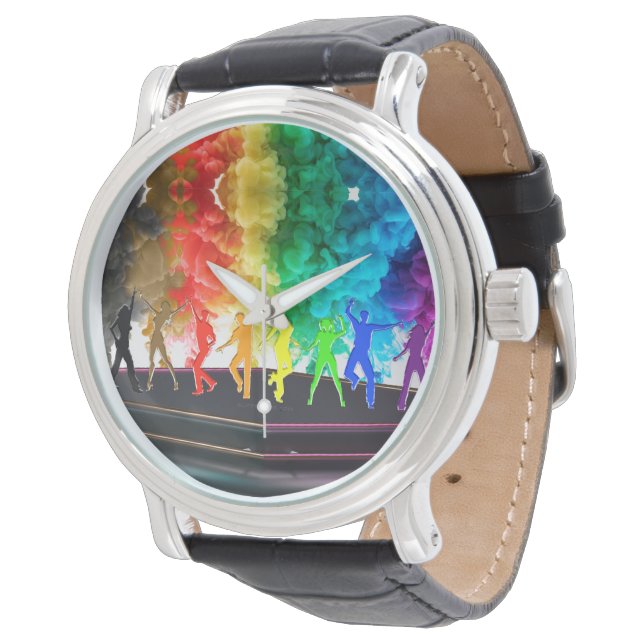 SlipperyJoe's Dancing Pride Shadows Gay-Geschenke  Armbanduhr (Schrägansicht)