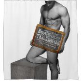 SlipperyJoe's Erntedank Mann mit sechs Päckchen ab Duschvorhang (Vorderseite)