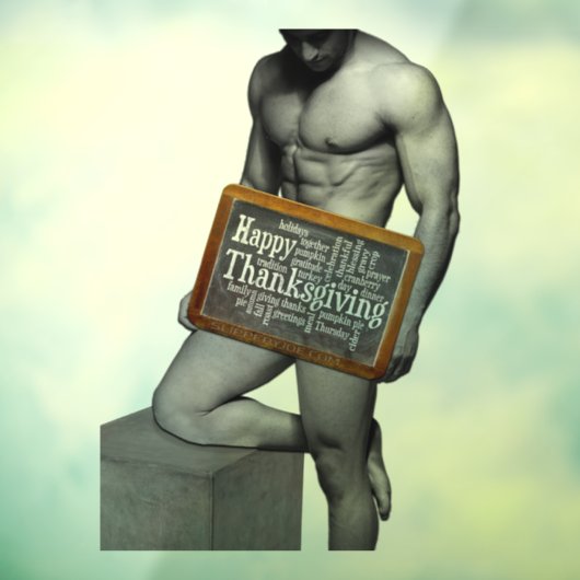 SlipperyJoe's Erntedank Mann mit sechs Päckchen ab Fensteraufkleber (Blatt 3)