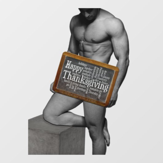 SlipperyJoe's Erntedank Mann mit sechs Päckchen ab Fensteraufkleber (Blatt)