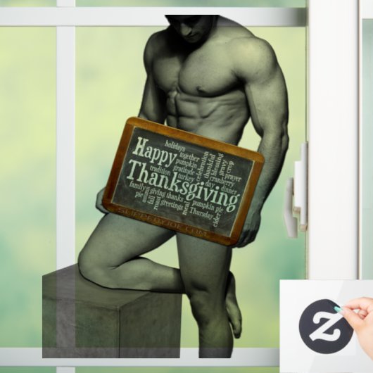 SlipperyJoe's Erntedank Mann mit sechs Päckchen ab Fensteraufkleber (Zuhause)