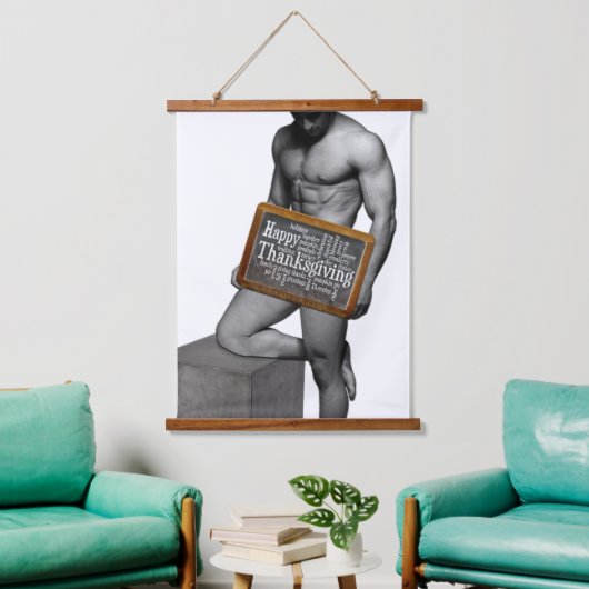SlipperyJoe's Erntedank Mann mit sechs Päckchen ab Wandteppich Mit Holzrahmen (Wohnzimmer)