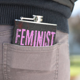 SlipperyJoe's Feminist f-word glühend rot 3-D blac Flachmann