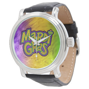 SlipperyJoe's festives Mardi-Gras-Themen-Kronenver Armbanduhr