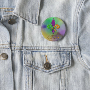 SlipperyJoe's festliches Mardi Gras themed lila gr Button